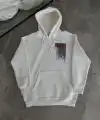 Erkek Kapüşonlu Kanguru Cepli Sweatshirt 3 İplik Pamuklu Baskılı Hoodie - Beyaz