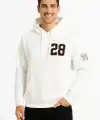 Erkek Kapüşonlu Kanguru Cepli Sweatshirt 3 İplik Pamuklu Baskılı Hoodie - Beyaz