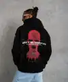Erkek Kapüşonlu Kanguru Cepli Sweatshirt 3 İplik Pamuklu Baskılı Hoodie - Siyah