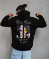 Erkek Kapüşonlu Kanguru Cepli Sweatshirt 3 İplik Pamuklu Baskılı Hoodie - Siyah