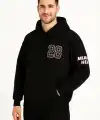Erkek Kapüşonlu Kanguru Cepli Sweatshirt 3 İplik Pamuklu Baskılı Hoodie - Siyah