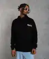 Erkek Kapüşonlu Kanguru Cepli Sweatshirt 3 İplik Pamuklu Baskılı Hoodie - Siyah