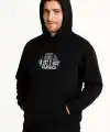 Erkek Kapüşonlu Kanguru Cepli Sweatshirt 3 İplik Pamuklu Baskılı Hoodie -  Siyah