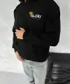 Erkek Kapüşonlu Kanguru Cepli Sweatshirt 3 İplik Pamuklu Baskılı Hoodie - Siyah