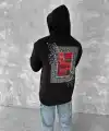 Erkek Kapüşonlu Kanguru Cepli Sweatshirt 3 İplik Pamuklu Baskılı Hoodie - Siyah