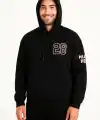 Erkek Kapüşonlu Kanguru Cepli Sweatshirt 3 İplik Pamuklu Baskılı Hoodie - Siyah