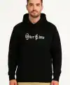 Erkek Kapüşonlu Kanguru Cepli Sweatshirt 3 İplik Pamuklu Baskılı Hoodie - Siyah