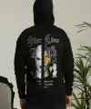 Erkek Kapüşonlu Kanguru Cepli Sweatshirt 3 İplik Pamuklu Baskılı Hoodie - Siyah