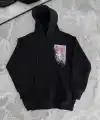 Erkek Kapüşonlu Kanguru Cepli Sweatshirt 3 İplik Pamuklu Baskılı Hoodie - Siyah