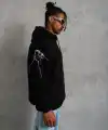 Erkek Kapüşonlu Kanguru Cepli Sweatshirt 3 İplik Pamuklu Baskılı Hoodie - Siyah