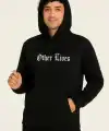Erkek Kapüşonlu Kanguru Cepli Sweatshirt 3 İplik Pamuklu Baskılı Hoodie - Siyah