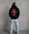 Erkek Kapüşonlu Kanguru Cepli Sweatshirt 3 İplik Pamuklu Baskılı Hoodie - Siyah