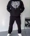 Erkek Kapüşonlu Kanguru Cepli Sweatshirt 3 İplik Pamuklu Baskılı Hoodie -  Siyah