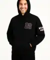 Erkek Kapüşonlu Kanguru Cepli Sweatshirt 3 İplik Pamuklu Baskılı Hoodie - Siyah