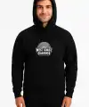Erkek Kapüşonlu Kanguru Cepli Sweatshirt 3 İplik Pamuklu Baskılı Hoodie -  Siyah