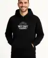 Erkek Kapüşonlu Kanguru Cepli Sweatshirt 3 İplik Pamuklu Baskılı Hoodie -  Siyah