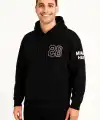 Erkek Kapüşonlu Kanguru Cepli Sweatshirt 3 İplik Pamuklu Baskılı Hoodie - Siyah