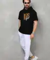 Erkek Kapüşonlu Kısa Kol Oversize Baskılı T-Shirt - Siyah