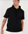 Erkek Kapüşonlu Tişört Kısa Kol Düz Oversize T-shirt - Siyah