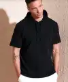 Erkek Kapüşonlu Tişört Kısa Kol Düz Oversize T-shirt - Siyah
