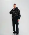 ERKEK Kapüşonlu Varak ve Pano Baskılı Hoodie  SweatShirt- Siyah