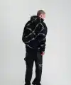 ERKEK Kapüşonlu Varak ve Pano Baskılı Hoodie  SweatShirt- Siyah