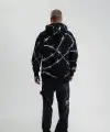 ERKEK Kapüşonlu Varak ve Pano Baskılı Hoodie  SweatShirt- Siyah