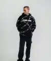 ERKEK Kapüşonlu Varak ve Pano Baskılı Hoodie  SweatShirt- Siyah