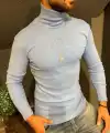 Erkek Kaşkorse Boğazlı Full Likralı Fitilli Body Kazak - Gri