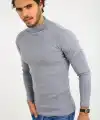 Erkek Kaşkorse Boğazlı Full Likralı Fitilli Body Kazak - Gri