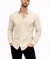 Erkek KETEN Kumaş  Uzun Kollu Regular fit Gömlek - Bej
