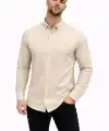 Erkek KETEN Kumaş  Uzun Kollu Regular fit Gömlek - Bej