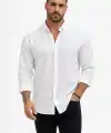 Erkek KETEN Kumaş Uzun Kollu Regular fit Gömlek - Beyaz