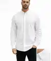 Erkek KETEN Kumaş Uzun Kollu Regular fit Gömlek - Beyaz