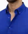 Erkek KETEN Kumaş Uzun Kollu Regular fit Gömlek - Saks Mavisi