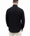 Erkek KETEN Kumaş  Uzun Kollu Regular Fit Gömlek - Siyah
