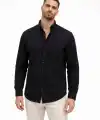 Erkek KETEN Kumaş  Uzun Kollu Regular Fit Gömlek - Siyah