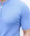 Erkek Kısa Kol Fitilli Triko T-Shirt Yazlık Hakim Yaka Tişört - Bebek Mavisi