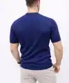 Erkek Kısa Kol Fitilli Triko T-Shirt Yazlık Hakim Yaka Tişört - Lacivert