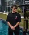 Erkek Kısa Kol Tişört Bisiklet Yaka Box Eldiven Baskılı T-Shirt -  Siyah