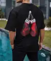 Erkek Kısa Kol Tişört Bisiklet Yaka Box Eldiven Baskılı T-Shirt -  Siyah