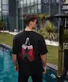 Erkek Kısa Kol Tişört Bisiklet Yaka Box Eldiven Baskılı T-Shirt -  Siyah