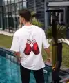 Erkek Kısa Kol Tişört Bisiklet Yaka Boxy Eldiven Baskılı T-Shirt - Beyaz