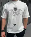 Erkek Kısa Kol Tişört Bisiklet Yaka GÜL Baskılı Oversize T-Shirt - Beyaz