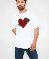 Erkek Kısa Kol Tişört Bisiklet Yaka KALP Baskılı Oversize T-Shirt - Beyaz