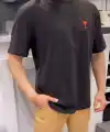 Erkek Kısa Kol Tişört Bisiklet Yaka KALP Baskılı Oversize T-Shirt - Siyah