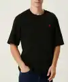 Erkek Kısa Kol Tişört Bisiklet Yaka KALP Baskılı Oversize T-Shirt - Siyah