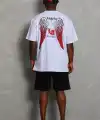Erkek Kısa Kol Tişört Bisiklet Yaka KANAT Baskılı Oversize T-Shirt - Beyaz