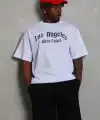 Erkek Kısa Kol Tişört Bisiklet Yaka KANAT Baskılı Oversize T-Shirt - Beyaz