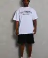 Erkek Kısa Kol Tişört Bisiklet Yaka KANAT Baskılı Oversize T-Shirt - Beyaz